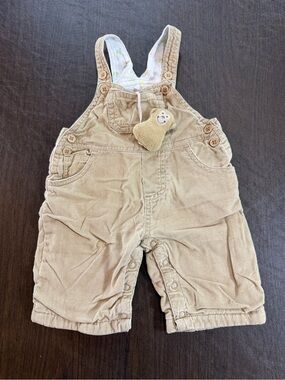 Beige Corduroy Baby Overalls - Neutral Tan Kids Bottoms Baby Beginnings Sz 0-3M